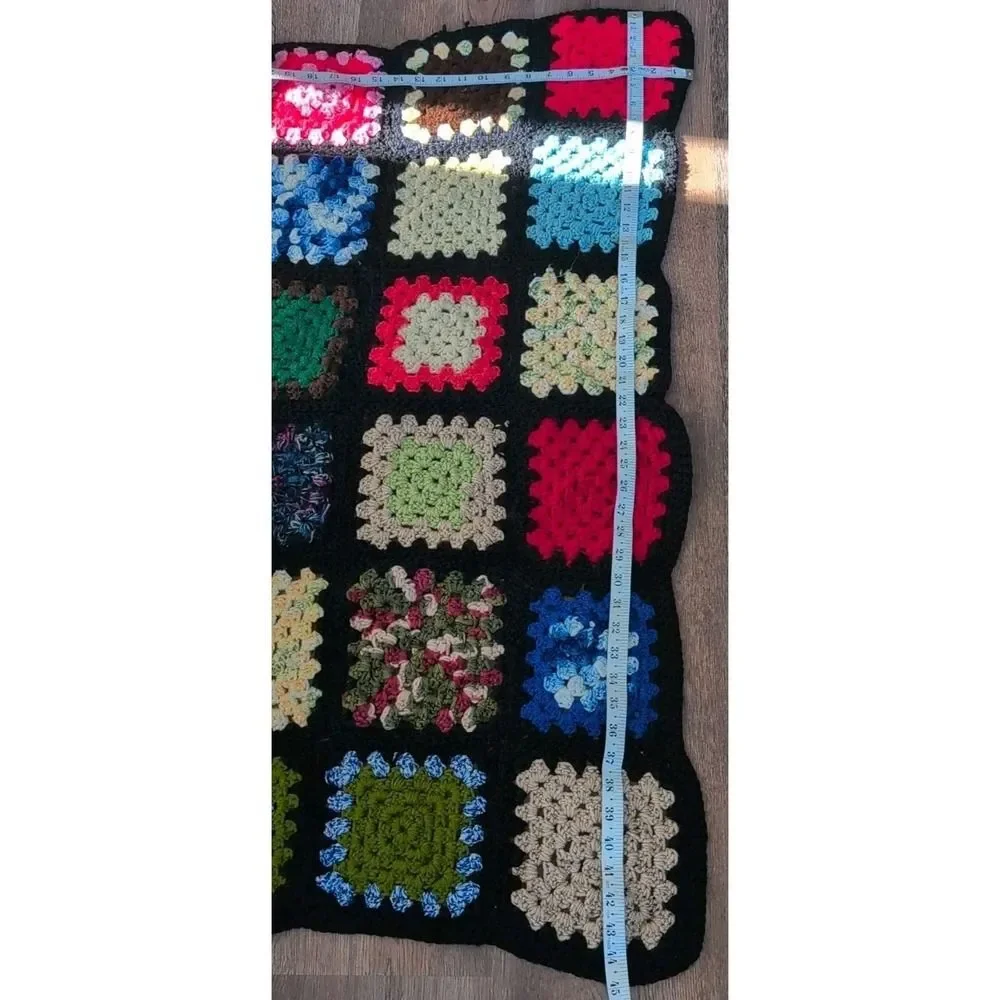 vintage granny square crochet AFGHAN throw blanket decor boho chic 44